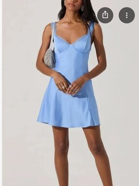 Astr Sky Blue Lace-Trim Mini Dress
